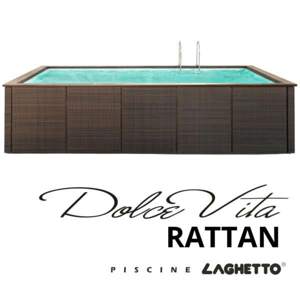 Piscina Laghetto Dolcevita Diva Rattan, rivestita in fibra sintetica intrecciata a mano